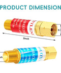 Oxygen And Acetylene Flashback Arrestor Set For Regulators With 9/16-18 Threads End B Size Brass, 3 inch dimensions labeled