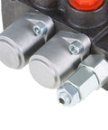 Close-up of a 2 Spool Hydraulic Directional Control Valve 11 GPM 3625 PSI with SAE Ports for tractors and loaders.