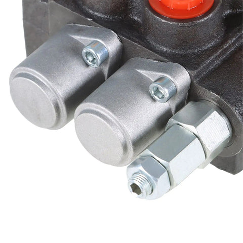 Close-up of a 2 Spool Hydraulic Directional Control Valve 11 GPM 3625 PSI with SAE Ports for tractors and loaders.