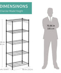 Beefy Five Shelf Heavy Duty Metal Storage Rack With Adjustable Wire Shelves next to height comparison model, 59.1 H dimensions shown
