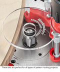 Badass Four Piece Router Bit Set With Alternating Shear Geometry for flush cutting on a router table with clean edges.