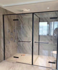 Badass Heavy Duty 304 Stainless Steel Glass Shower Hinges For Frameless Doors With 180 Degree Swing smooth operation in modern bathroom.