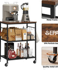 Smooth Rolling 3 Tier Kitchen Microwave Cart Sturdy Steel Build Easy Glide Casters Coffee Bar Station with appliances and drinks.
