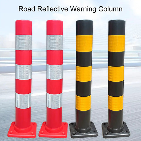 Heavy Duty Plastic Safety Bollard Post With Bright Reflective Tape Yellow Traffic Road Pile And Parking Barrier Come With Mounting Base No Sweat Installation Rock Solid Durability