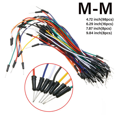 130 Pcs Solderless Flexible Breadboard Jumper Wires Male To Male with multicolor Dupont cables, varying lengths for Arduino and Raspberry Pi.