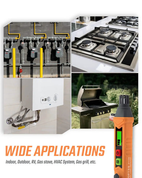 Wide applications of Portable Gas Leak Detector With Quick Audible And Visual Alarm Sniffs For Natural Gas Methane Propane Butane LPG And More Pinpoints Leaks Fast To Keep Your Home Safe Includes Two Batteries Orange Color