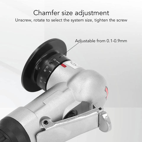 Chamfer size adjustment feature on Mini Pneumatic Chamfering Machine For 45 Degree High Precision Blade Type Air Beveling With 30K Rpm Speed.