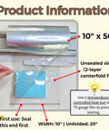 Heavy Duty Odorless PVC Heat Shrink Wrap Film Roll, 10 Inch By 500 Feet, 75 Gauge Centerfold, unsealed side demonstration.
