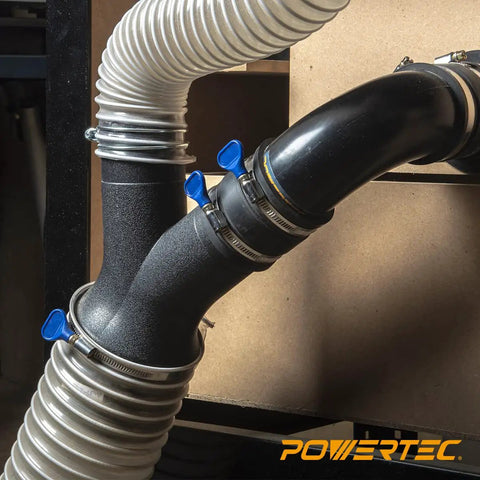 Two And A Half Inch Dust Control Flex Cuff With Adjustable Key Hose Clamps Rubber Cuff Connector in woodworking setup