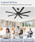 Beefy 72 Inch Black Ceiling Fan With Remote No Light Quiet DC Motor Industrial Indoor Outdoor With 8 Aluminum Blades installed