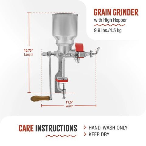 Manual Cast Iron Grain Mill With High Hopper For Fresh Corn Grinding And All Purpose Grains An Old School Hand Crank Grinder For Home Kitchen And Farm Use