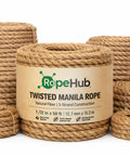 Natural Manila Rope 3 Strand Twisted Fiber for Landscaping and Decor stacked with label showing, Rustic Indoor Outdoor Utility Rope 3/4 in x 200 ft