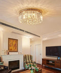 8 Light Crystal Chandelier With K9 Crystals Modern Flush Mount Ceiling Light Fixture in living room elegance