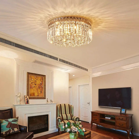 8 Light Crystal Chandelier With K9 Crystals Modern Flush Mount Ceiling Light Fixture in living room elegance