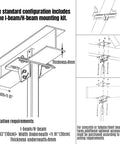 Heavy Duty 16Ft Hvls Industrial Ceiling Fan With 208 240V Three Phase mounting kit diagram showing I-beam specifications.