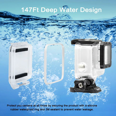 Waterproof Dive Case For GoPro Hero 7 Black, Hero 6, Hero 5 And 2018 Action Cameras, shown with sealant and fastener