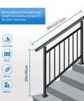 Heavy Duty Two In One Stair Handrail And Horizontal Railing Kit features a 50in by 39in size suitable for concrete and wood steps.