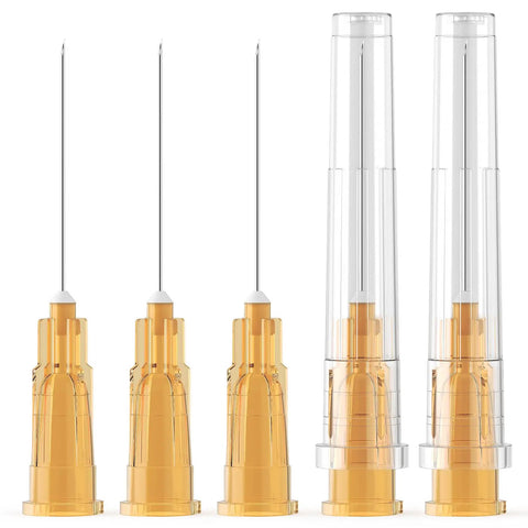 Sterile Disposable Injection Needles 25 Gauge 1 Inch Set of 100 with Luer Lock Design, Stainless Steel Body, Individually Wrapped For Med Pros, Nurses, Clinics, And Home Care Use; sterile 25G needles in clear caps