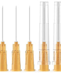 Sterile Disposable Injection Needles 25 Gauge 1 Inch Set of 100 with Luer Lock Design, Stainless Steel Body, Individually Wrapped For Med Pros, Nurses, Clinics, And Home Care Use, shown in clear caps