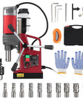 Heavy Duty Portable Magnetic Drill Press With 1.57 Inch Boring Diameter, 1550W Motor, 11 cutters and safety gloves.