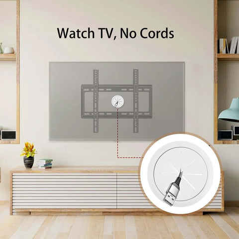 TV cord hider kit for wall-mounted TVs; 4 pass-throughs, 60mm hole, includes hole saw attachment and 10 cable ties