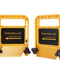6 Inch Adjustable Feather Board And Tough As Nails ABS Push Block for Table Saw Router Table, yellow with black labels.