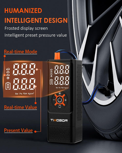 Portable Tire Inflator Air Compressor with Frosted Digital Gauge for Cars and More, 150 PSI Quick Pump display.