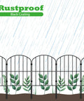 Arched Decorative Garden Fence Panels 10 Pack, 10ft Long By 24in High, Rustproof Metal Wire Border, shown against rain background