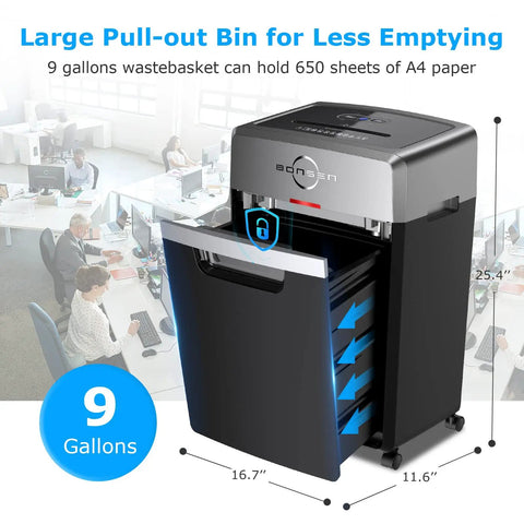 Heavy Duty Office Shredder 24 Sheet Cross Cut P4 High Security 40 Min Continuous Run Time 9 Gallon Bin Ultra Quiet 55dB
