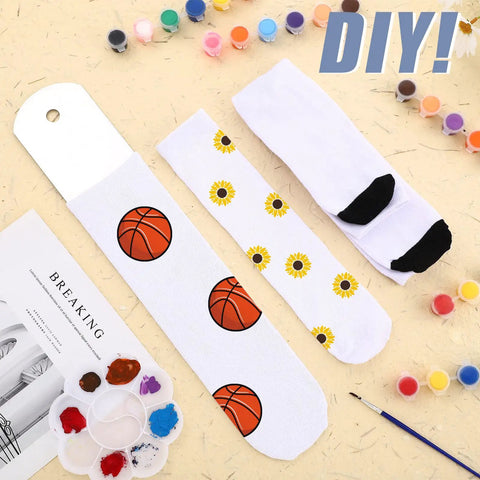 Eight Pairs Sublimation Socks Blanks Set With 15.7 Inch Heat Transfer Polyester Socks And Sublimation Jig for DIY designs