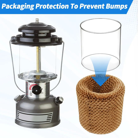 10 Pack Propane Lantern Mantles With Clear Glass Globe For Camping Lanterns, U Shape and Standard Replacement Parts shown with packaging