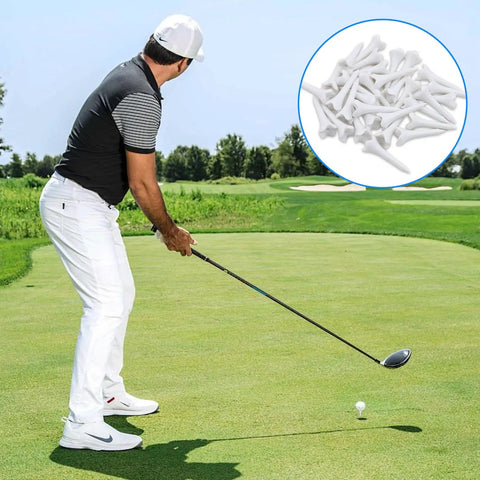 Golfer using 30 Pack 1.5 Inch Short Plastic Golf Tees With Four Prongs For Less Friction And Side Spin Extra Stable And Durable Practice Tees