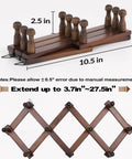 Expandable Wall Mounted Hat Rack With 10 Hooks, Space Saving Coat And Mug Organizer, Adjustable Accordion Design, Brown Wood