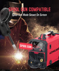 Aluminum MIG Welder 7 In 1 Multiprocess With Pulse MIG Gas And Flux Core MIG Stick MMA Lift TIG Spot Weld Spool Gun Compatible Dual Voltage 110V 220V Great For Home Shop And Auto Body with spool gun attachment displayed.