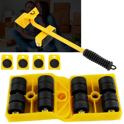 Aolidsive Heavy Duty Furniture Lifter Tool Set With Non Slip Roller Sliders featuring yellow lifter tool and black rollers for easy home moves.