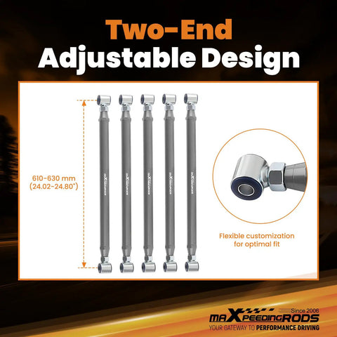 Universal Parallel 4 Link Kit With Adjustable Ends For Suspension Links And Panhard Bar Fits Hot Rods Rat Rods Classic Cars And Air Ride Setups Improves Handling And Ride Height Adjustment, 610-630 mm steel rods