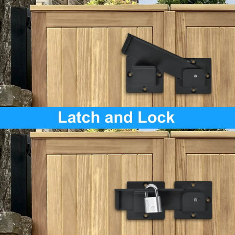 Rock Solid 7.5 Inch Aluminum Flip Gate Latch Lock With Padlock Hole Two Pack on wooden outdoor gate.