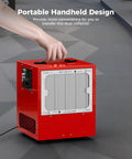 Portable Air Filtration System with 180 Degree Air Intake and High Velocity Vortex Fan, 850 to 1050 CFM, being carried by hand.