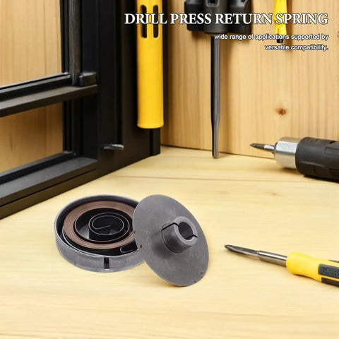Universal Drill Press Return Spring Kit For Precise Drilling, Steel Quill Spring With Reliable Tension And Shock Absorption, Replacement Coil For Bench Drills And Industrial Drill Presses, DIYers And Pros, steel spring kit on workbench