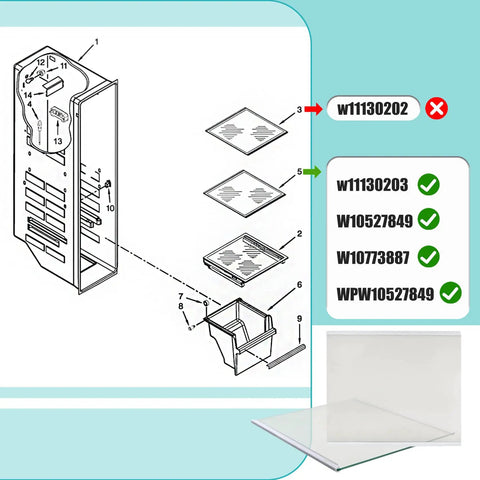 Freezer Glass Shelf For Whirlpool KitchenAid And Ikea Fridge Side By Side Refrigerators parts diagram with glass shelf detail