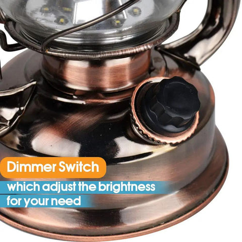 Close-up of dimmer switch on Go Anywhere Retro Vibe Battery Powered LED Hurricane Lantern Copper Finish With Dimmer Switch 15 LEDs