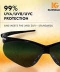 Nemesis Safety Glasses with IRUV Shade 5.0 Lenses in Black Frame, ANSI Z87.1 Plus Certified Eye Protection display with logo