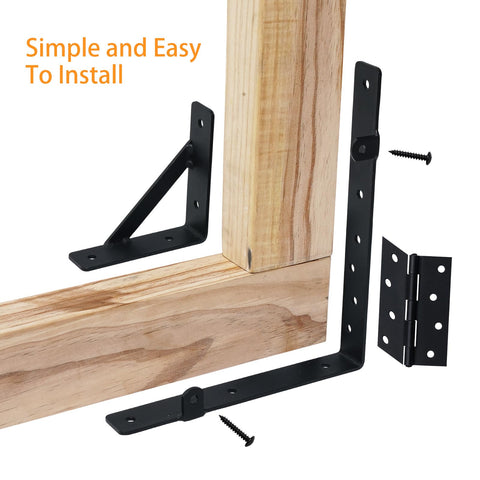 Anti Sag Fence Gate Kit Heavy Duty Gate Hardware with Latch Set showing installation with corner braces and hinges