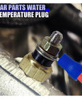 Heavy Duty Universal Water Coolant And Oil Temperature Sensor One Eighth Npt Electrical Sender For Engines Built Like A Boss With Smooth Operation Gold Housing close-up on water temperature plug.
