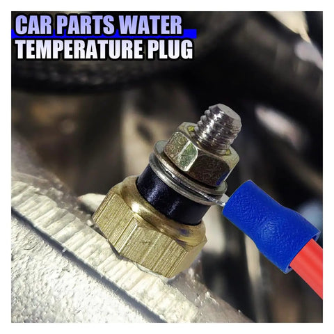 Heavy Duty Universal Water Coolant And Oil Temperature Sensor One Eighth Npt Electrical Sender For Engines Built Like A Boss With Smooth Operation Gold Housing close-up on water temperature plug.