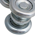 Close-up of Heavy Duty Steel Sliding Door Track Rollers Set For Smooth Quiet Gliding And Easy Open Close showing dual pulley design