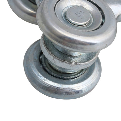 Close-up of Heavy Duty Steel Sliding Door Track Rollers Set For Smooth Quiet Gliding And Easy Open Close showing dual pulley design