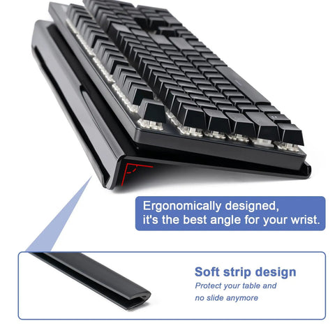Black Acrylic Tilted Keyboard Stand For Ergonomic Typing With Silicone Anti Slip Strip, 17 By 5.7 Inch Keyboard Tray shown angled