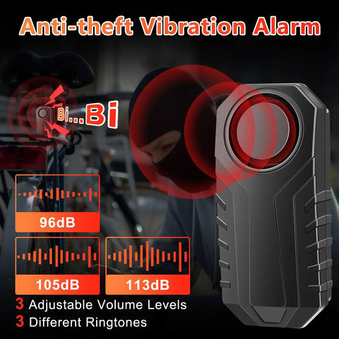 Bike Alarm With Remote 113dB Super Loud Siren Anti Theft That Scares Off Thieves Vibration Motion Sensor For Bicycle E Bike Scooter Motorcycle IP65 Waterproof Security System