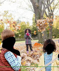 Children using pack of 12 kids rakes with hardwood handles and durable plastic heads for leaf cleanup in the yard 34 inch red garden tools